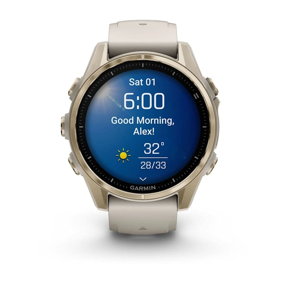 Умные часы Garmin Fenix 8 43mm, Amoled, Sapphire, Soft Gold with Fog Gray/Dark Sandstone Silicone Band (010-02903-11). Фото 2