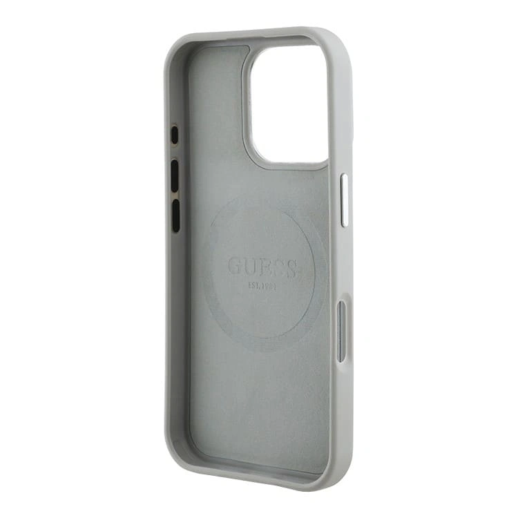 Накладка Guess для iPhone 16 Pro Max PU Grained leather Triangle metal logo Hard (MagSafe), Beige (GUHMP16XPGTSPSE). Фото 3