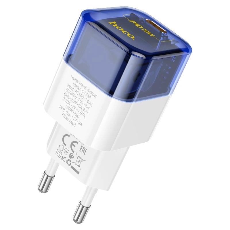 Сетевое зарядное устройство Hoco C125A PD20W, Синее. Фото 2
