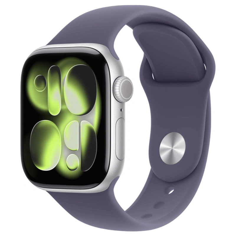 Apple Watch Series 11, 42 мм, алюминий цвета «Silver», спортивный ремешок "Purple Fog", M/L (MEU74). Фото 1
