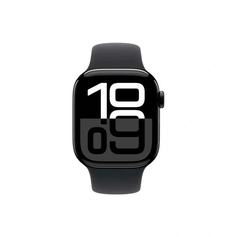 Apple Watch Series 10, 42 мм, алюминий цвета «черный глянец», спортивный ремешок цвета "Black", M/L (MWWF3). Фото 2