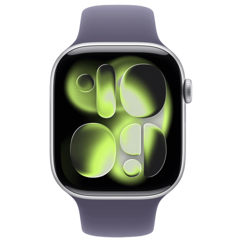 Apple Watch Series 11, 46 мм, алюминий цвета «Silver», спортивный ремешок "Purple Fog", S/M (MEV94). Фото 2