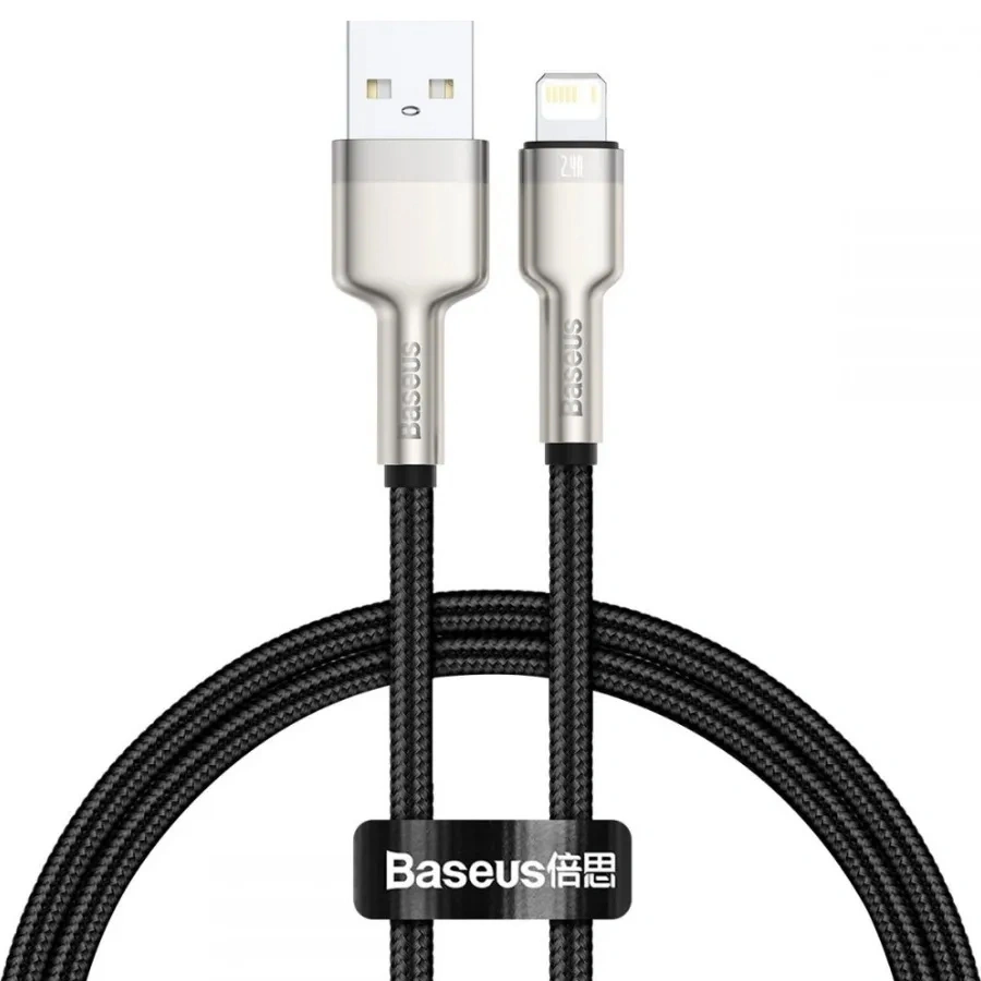 Кабель Baseus Cafule Series Metal Data Cable USB to IP 2.4A 2м, Чёрный (CALJK-B01). Фото 1