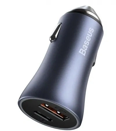 Автомобильное зарядное устройство Baseus Golden Contactor Pro Dual Quick Charger Car Charger U+C 40W (TZCCJD-B0G) With Baseus Simple Wisdom Data Cable Type-C to iP 1m, Тёмно-серое. Фото 4