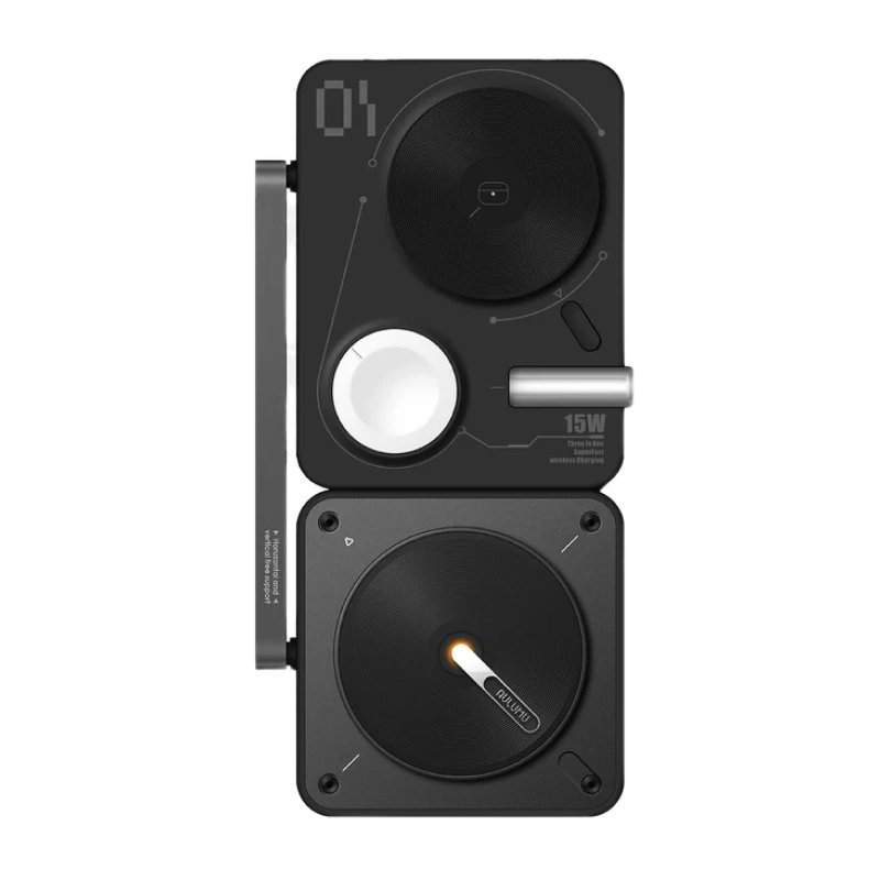 Беспроводная зарядная станция Aulumu 4-in-1 Folding MagSafe 15W, Black (UA-M01-BK-2). Фото 1