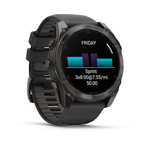 Умные часы Garmin Fenix 8 51mm, Sapphire, Carbon Gray DLC Titanium with Black/Pebble Gray Silicone Band. Фото 2