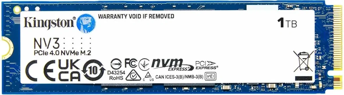 SSD накопитель Kingston NV3 1ТБ, M.2 2280, PCIe 4.0 x4, NVMe, M.2 (SNV3S/1000G). Фото 1