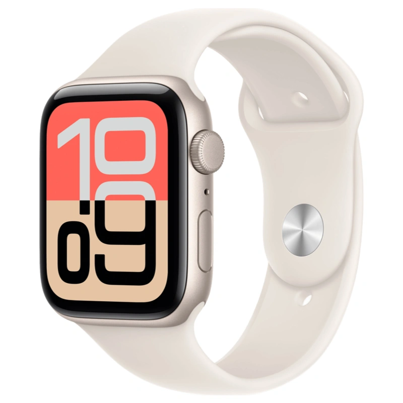 Apple Watch SE 3 2025, 44 мм, алюминий цвета "Starlight", Sport Band "Starlight", размер M/L (MEHJ4). Фото 1