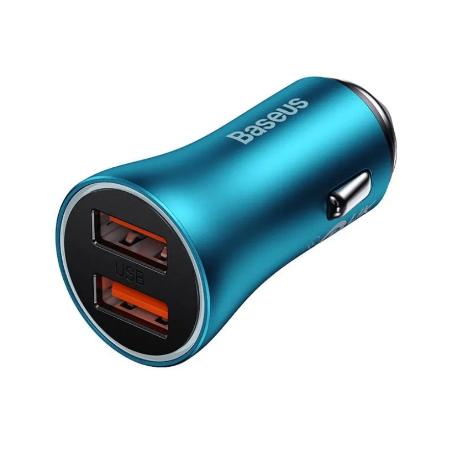 Автомобильное зарядное устройство Baseus Golden Contactor Max Dual Fast Charger U+U 60W, Blue (CGJM000003). Фото 3