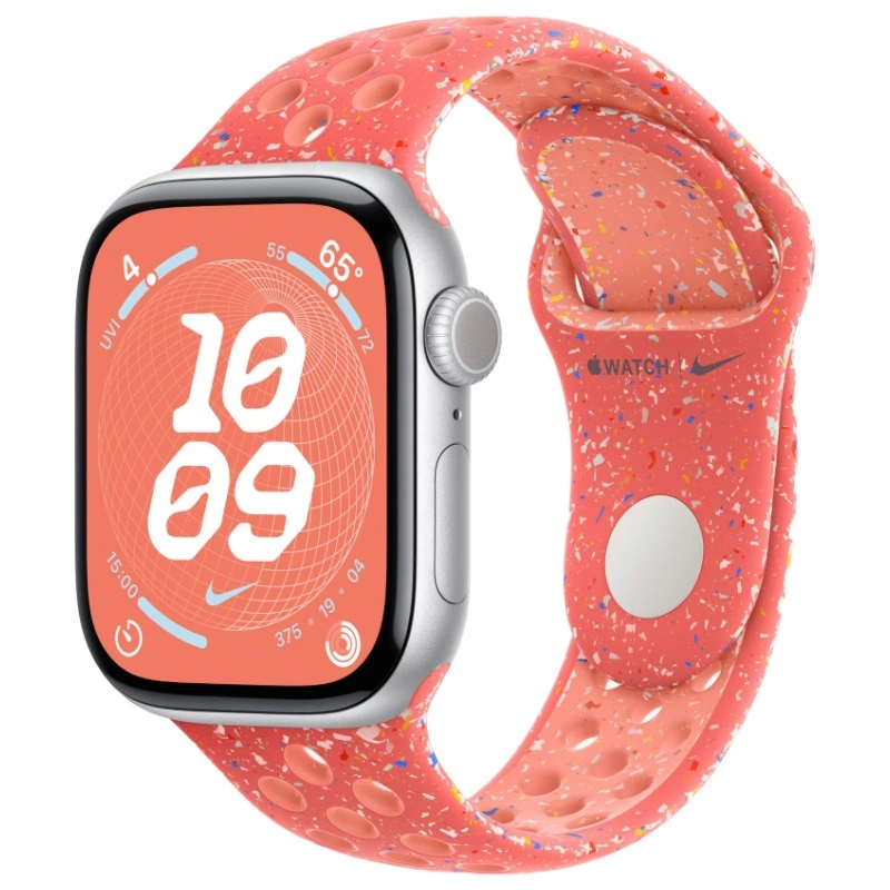 Apple Watch Series 10, 42 мм, серебристый алюминий, спортивный ремешок Nike цвета "Magic Ember", S/M (MWWW3). Фото 1