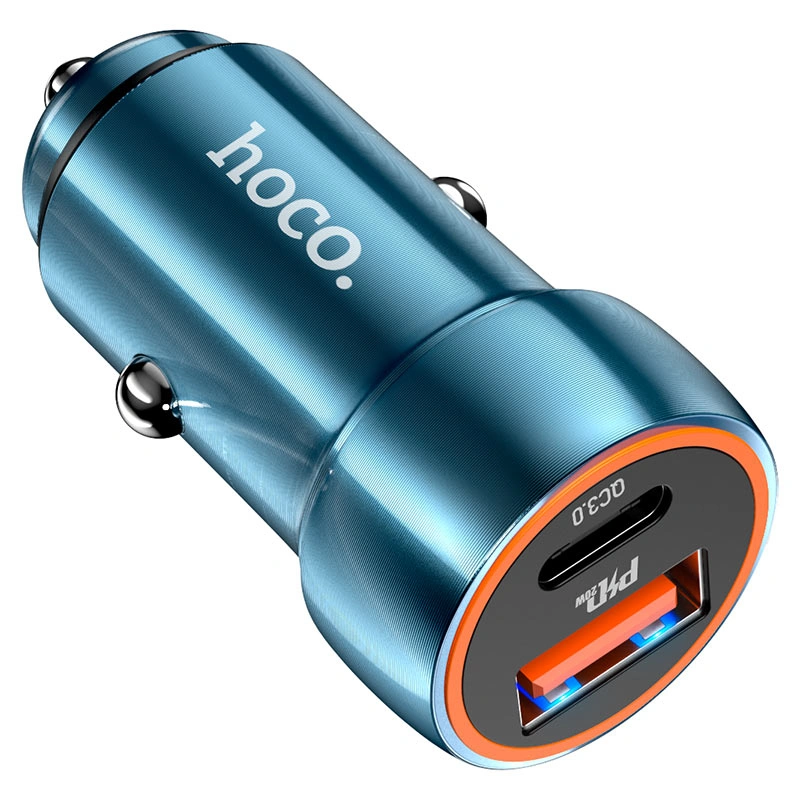 Автомобильное зарядное устройство Hoco Z46A Blue whale Type-C PD20W + USB-A QC3.0, Синий. Фото 2