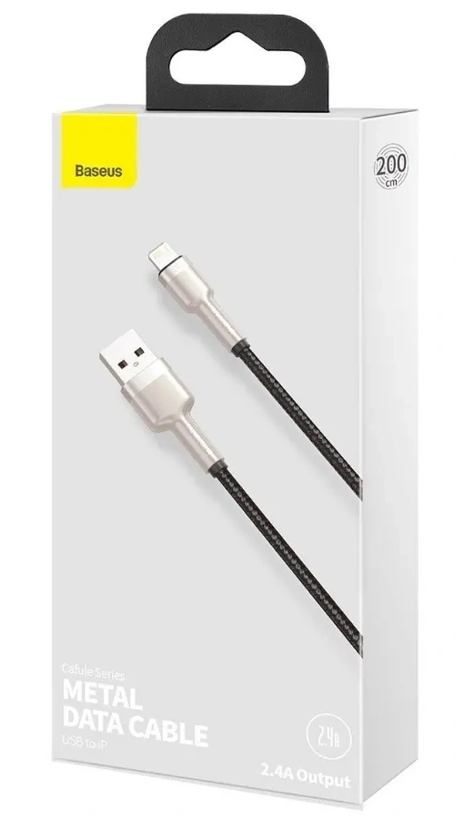 Кабель Baseus Cafule Series Metal Data Cable USB to IP 2.4A 2м, Чёрный (CALJK-B01). Фото 3