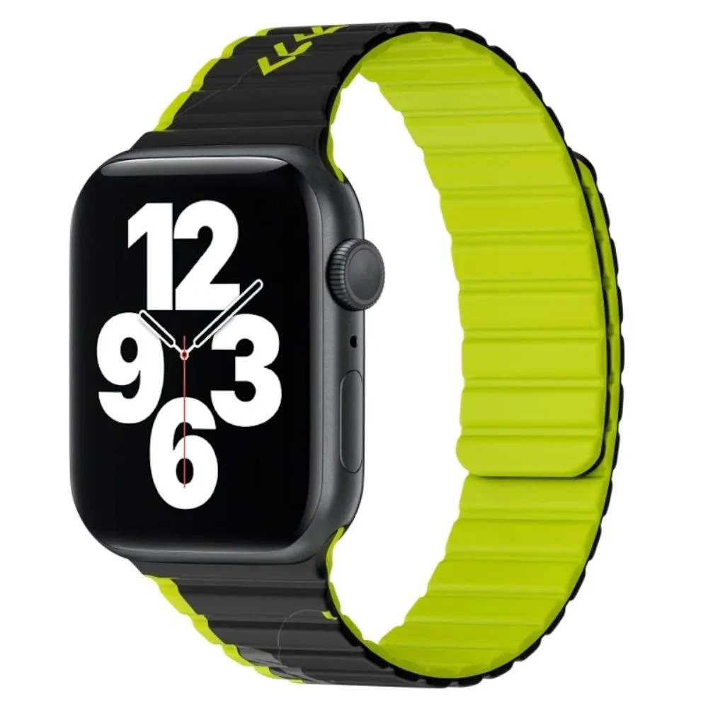 Ремешок Wiwu Magnetic Silicon для Apple Watch 44/45/46/49мм, Чёрный, зелёный (Wi-WB010). Фото 1