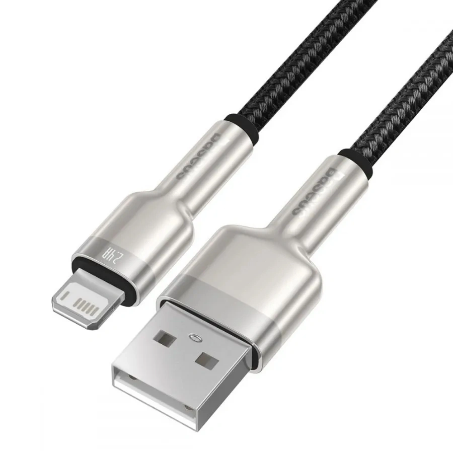 Кабель Baseus Cafule Series Metal Data Cable USB to IP 2.4A 2м, Чёрный (CALJK-B01). Фото 2