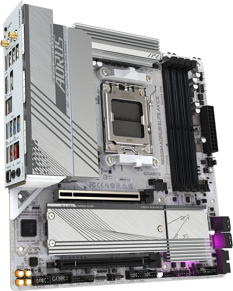 Материнская плата Gigabyte B650M AORUS ELITE AX ICE (AM5, mATX). Фото 2