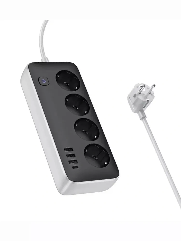 Сетевой фильтр Hoco AC21 3*USB-A, 1*USB-C, 4*розетки, 3м, Чёрный. Фото 2