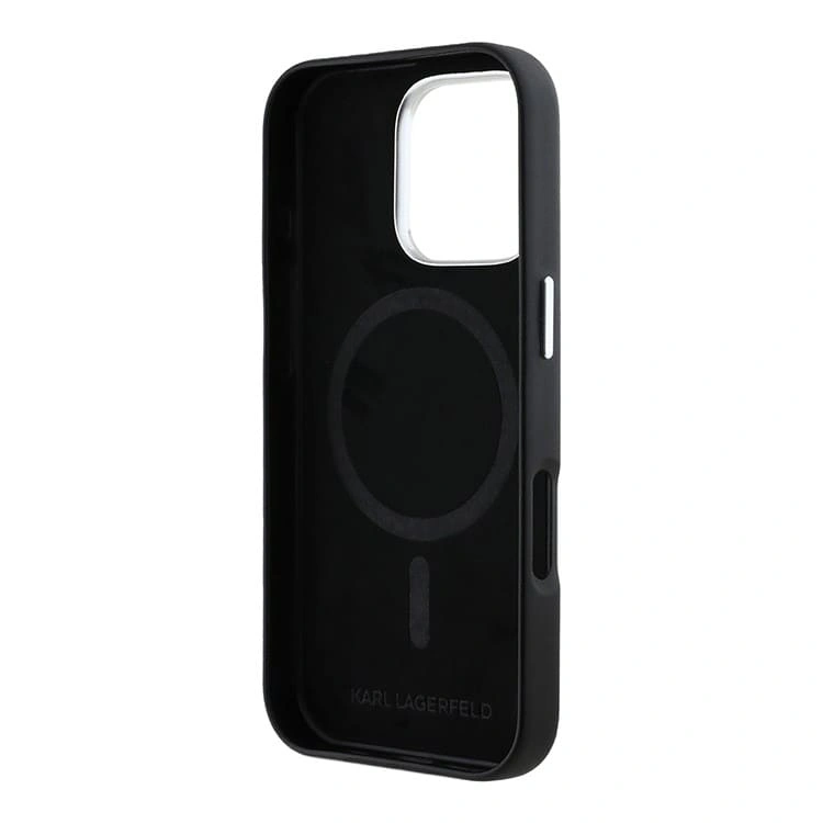 Накладка Lagerfeld для iPhone 16 Pro Max PU Full Wrapped leather & Metal Camera Hard (MagSafe), Black (KLHMP16XPGMSRPK). Фото 3
