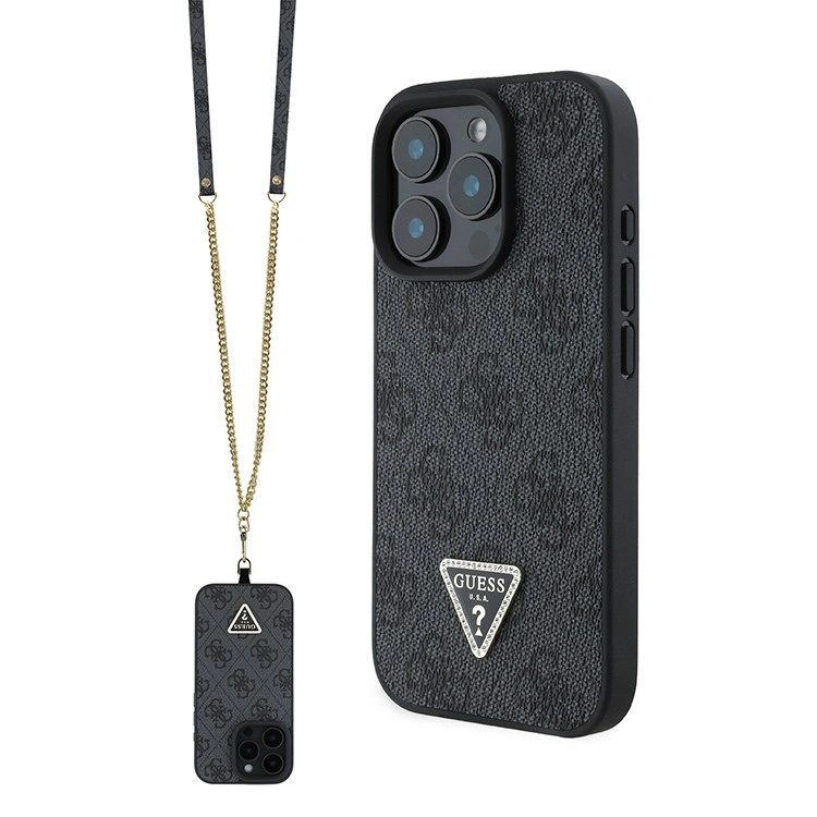 Накладка Guess для iPhone 16 Pro Max Crossbody PU 4G Triangle Diamond logo Hard + Universal Strap Black (GUHCP16XP4TDSCPK), Black. Фото 1