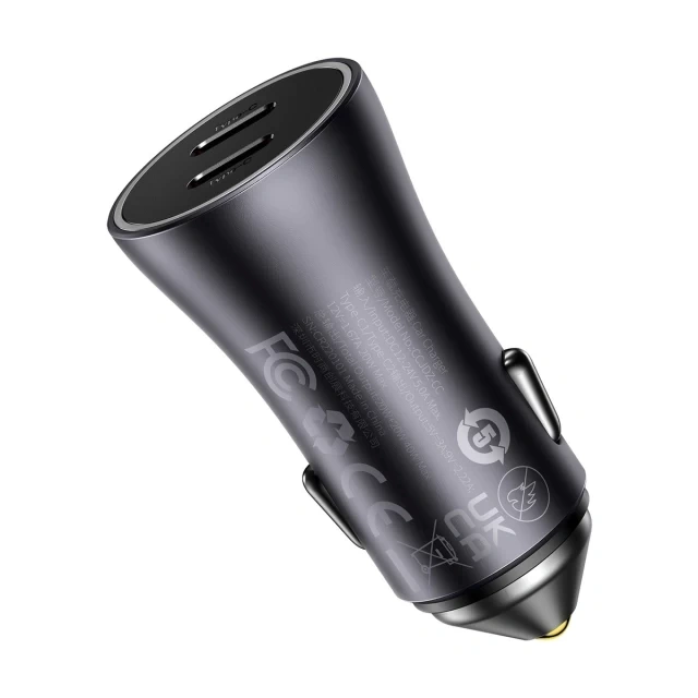 Автомобильное зарядное устройство Baseus Golden Contactor Pro Dual Fast Charger Car Charger C+C 40W Тёмно-серый (CGJP000013). Фото 3