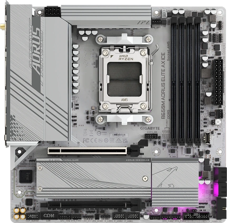 Материнская плата Gigabyte B650M AORUS ELITE AX ICE (AM5, mATX). Фото 1