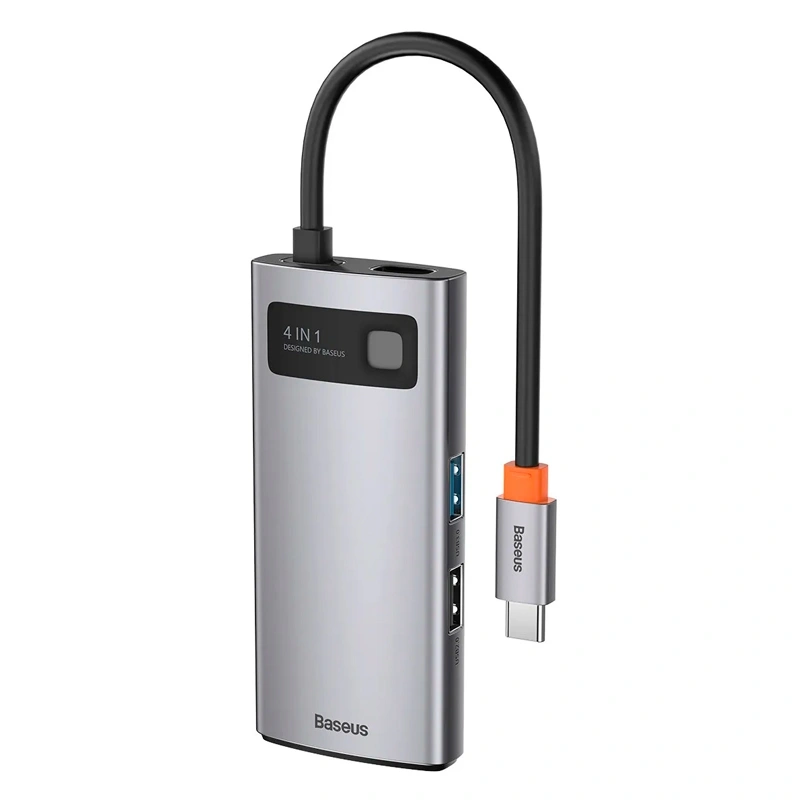 Хаб Baseus Metal Gleam Series 4-in-1 USB 3.0, USB 2.0, HDMI, USB-C PD, Серый (CAHUB-CY0G). Фото 3