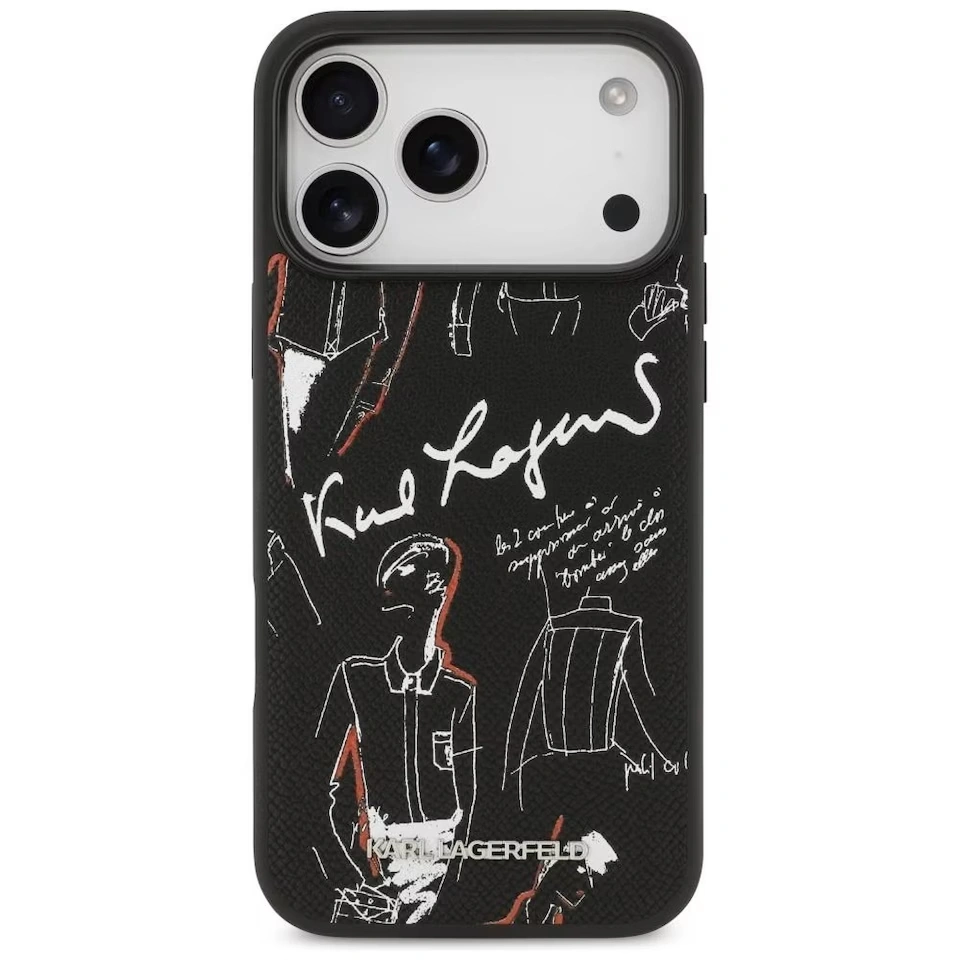 Накладка Lagerfeld для iPhone 17 Pro Max PU Grained leather Sketch with Metal logo (MagSafe), Чёрный (KLHMP17XPGGRMPK). Фото 2