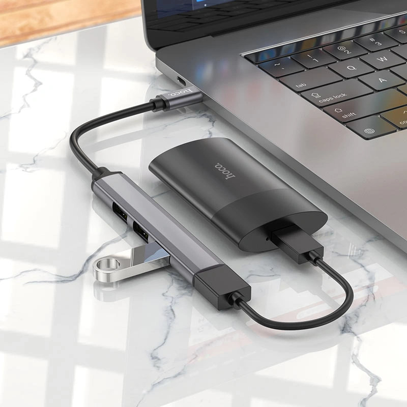 Хаб Hoco HB26 4in1 (3xUSB2.0+USB3.0), Grey. Фото 3