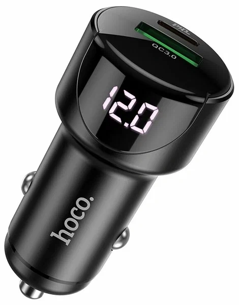 Автомобильное зарядное устройство Hoco Z42 Light road PD20W + QC3.0, Black. Фото 1