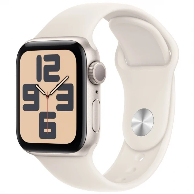 Apple Watch SE LTE 2024, 44 мм, алюминий цвета "сияющая звезда", Starlight Sport Band, S/M (MRGV3). Фото 1