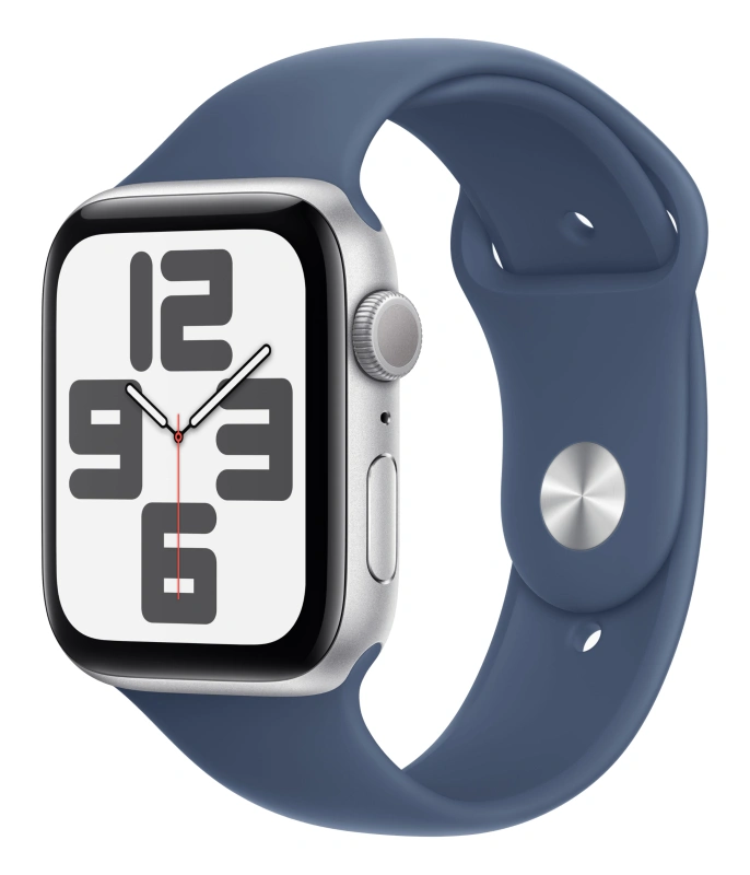 Apple Watch SE 2024, 44 мм, алюминий цвета "серебро", Denim Sport Band, M/L (MXER3). Фото 1