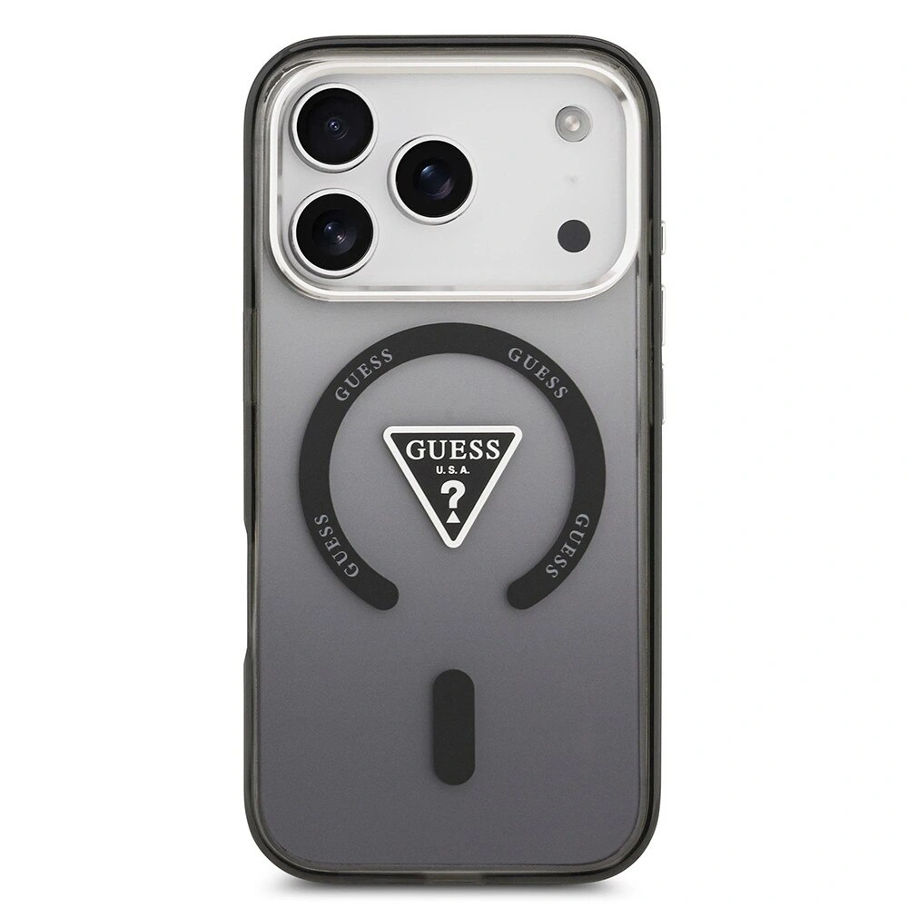 Накладка Guess для iPhone 17 Pro IML Gradient Triangle logo Metal Cam Hard (MagSafe), Чёрная (GUHMP17LHGTMLCGK). Фото 1