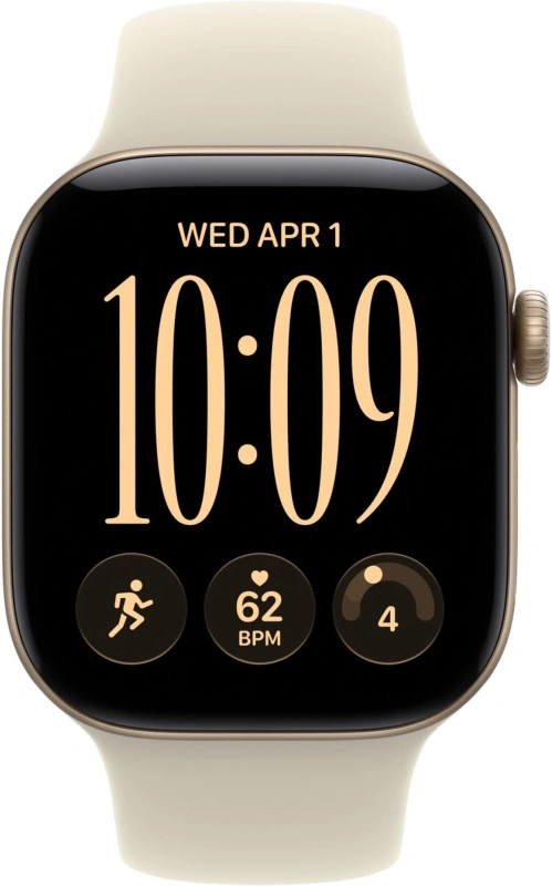 Умные часы Apple Watch Series 12 GPS, 46мм, Светло-золотой алюминиевый корпус, спортивный ремешок песочного цвета, размер S/M 140-190 мм (MJEN4). Фото 2