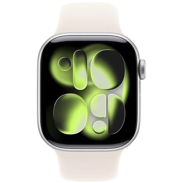 Apple Watch Series 11, 42 мм, алюминий цвета «Silver», спортивный ремешок "Starlight", S/M (MEW34). Фото 2