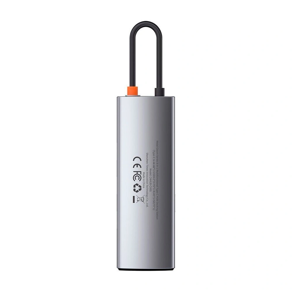 Хаб Baseus Metal Gleam Series 8-in-1 Multifunctional Type-C HUB Docking Station USB3.0x3, PD 100W, HDMI 4K, RJ45, SD, TF, серый (CAHUB-CV0G). Фото 3