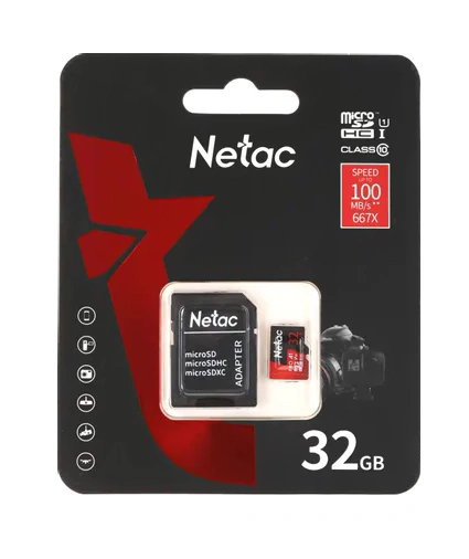 Карта памяти Netac 32GB MicroSDXC Extreme Pro Class 10 100мб/с + SD адаптер 100мб/с.. Фото 1