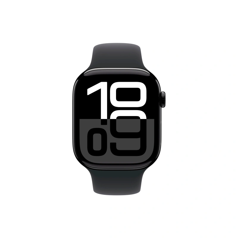 Apple Watch Series 10, 46 мм, алюминий цвета «чёрный глянец», спортивный ремешок чёрного цвета, M/L (MWWQ3). Фото 2
