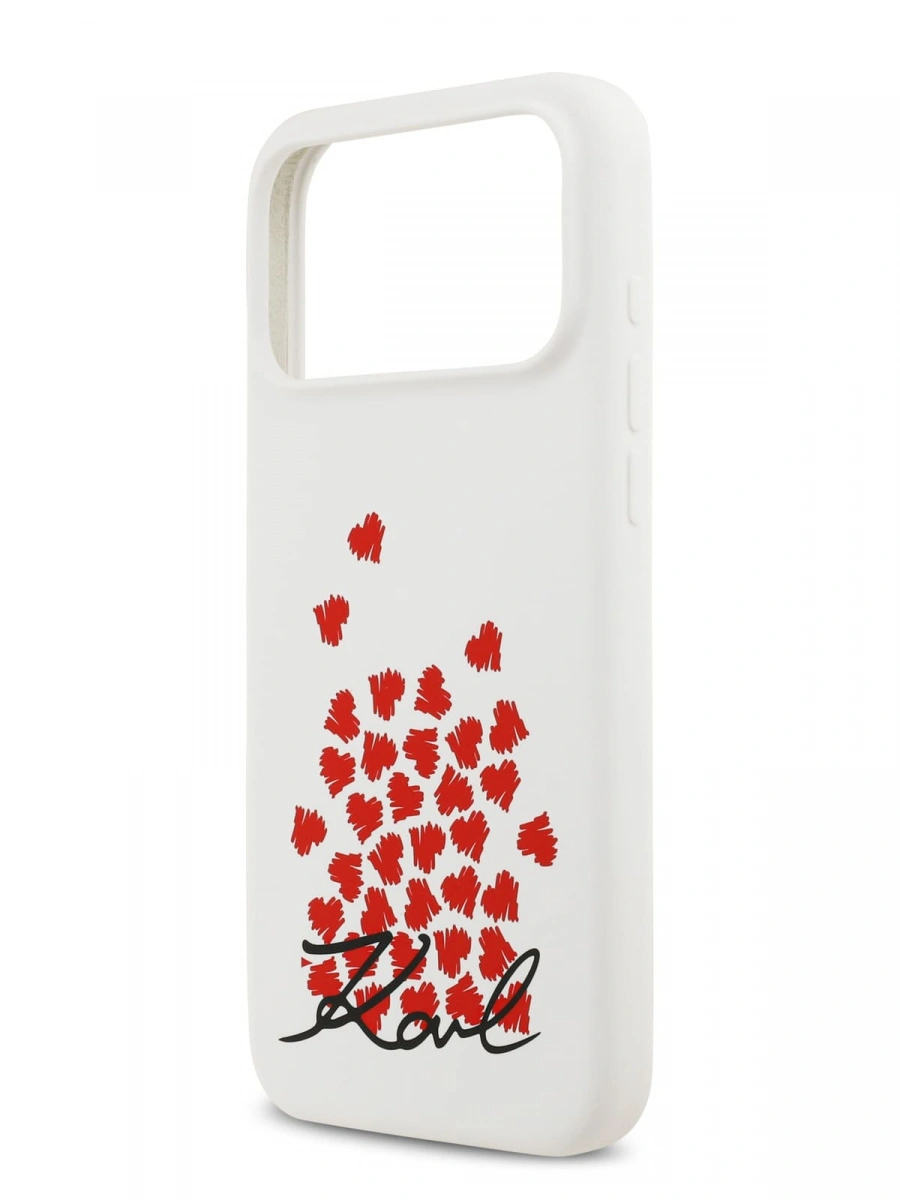 Накладка Lagerfeld для iPhone 17 Pro Liquid Silicone Hearts (MagSafe), Белая (KLHMP17LSMHBKSOH). Фото 6