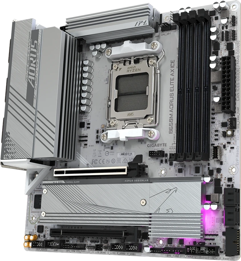 Материнская плата Gigabyte B650M AORUS ELITE AX ICE (AM5, mATX). Фото 3