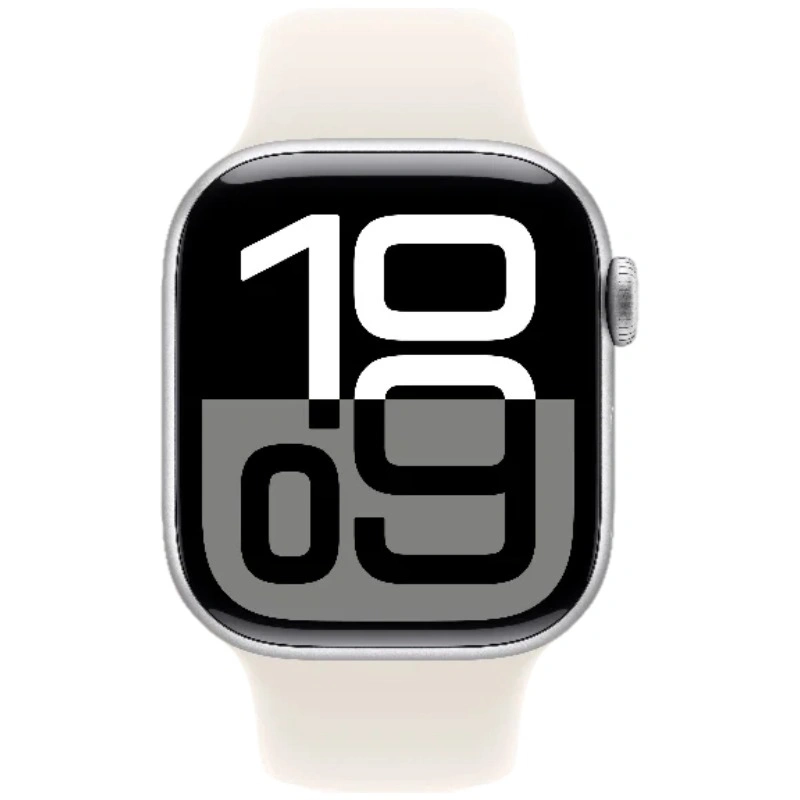 Apple Watch Series 10, 42 мм, серебристый алюминий, спортивный ремешок цвета "Starlight", M/L (MWWW3). Фото 2