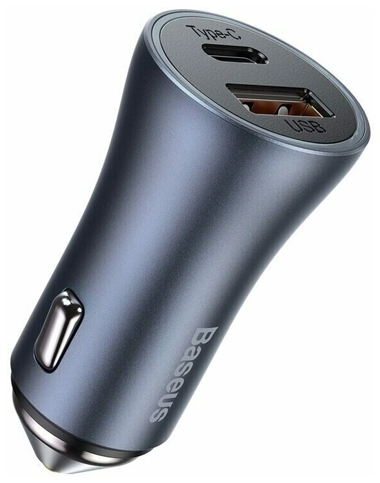 Автомобильное зарядное устройство Baseus Golden Contactor Pro Dual Quick Charger Type C - USB 40W, Тёмно-серое (CCJD-0G). Фото 1