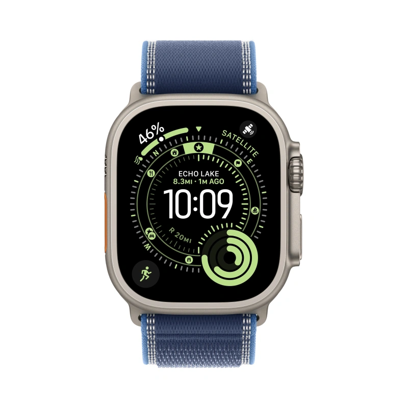Apple Watch Ultra 3 (2025) GPS+Cellular 49mm, Natural Titanium ремешок "Blue/Bright Blue Trail Loop" M/L 145-220 mm (MEWU4). Фото 2