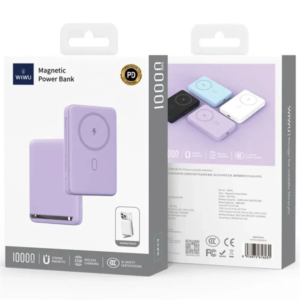 Внешний аккумулятор Wiwu Wi-P043 Magnetic Power Bank 10000 mAh 20W, Фиолетовый. Фото 3