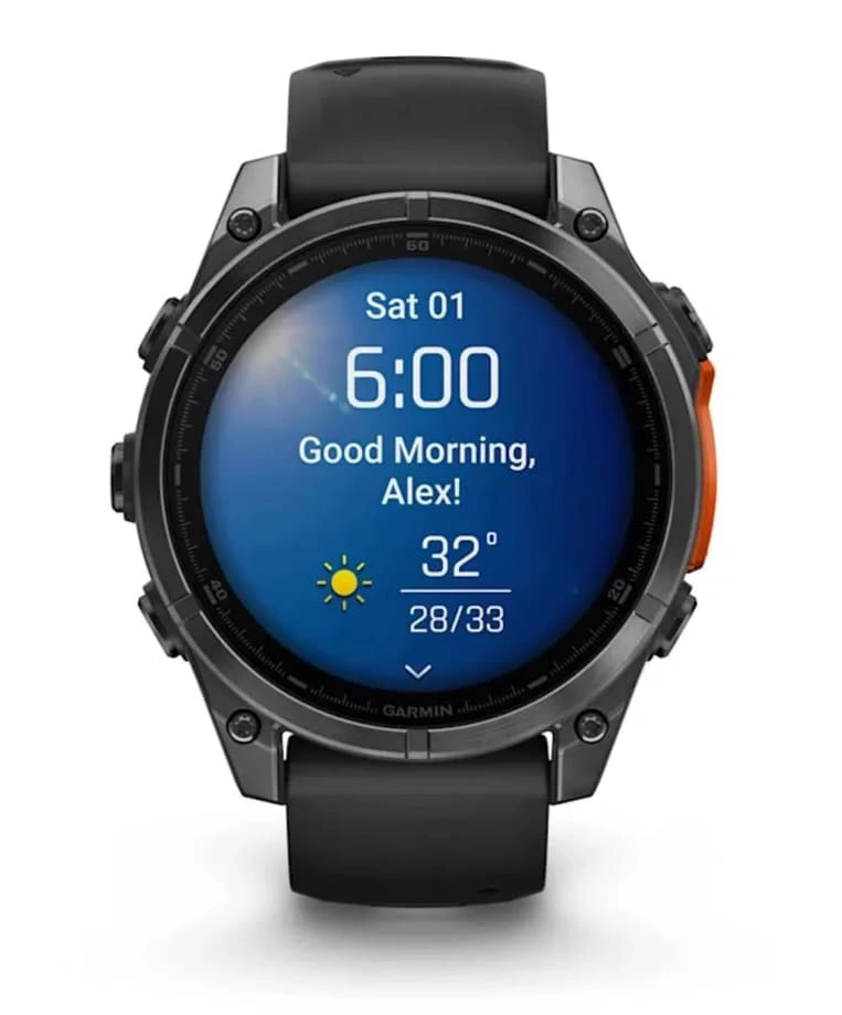 Умные часы Garmin Fenix 8 47mm, Sapphire, Carbon Gray DLC Titanium with Black/Pebble Gray Silicone Band. Фото 6