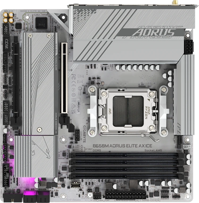Материнская плата Gigabyte B650M AORUS ELITE AX ICE (AM5, mATX). Фото 4