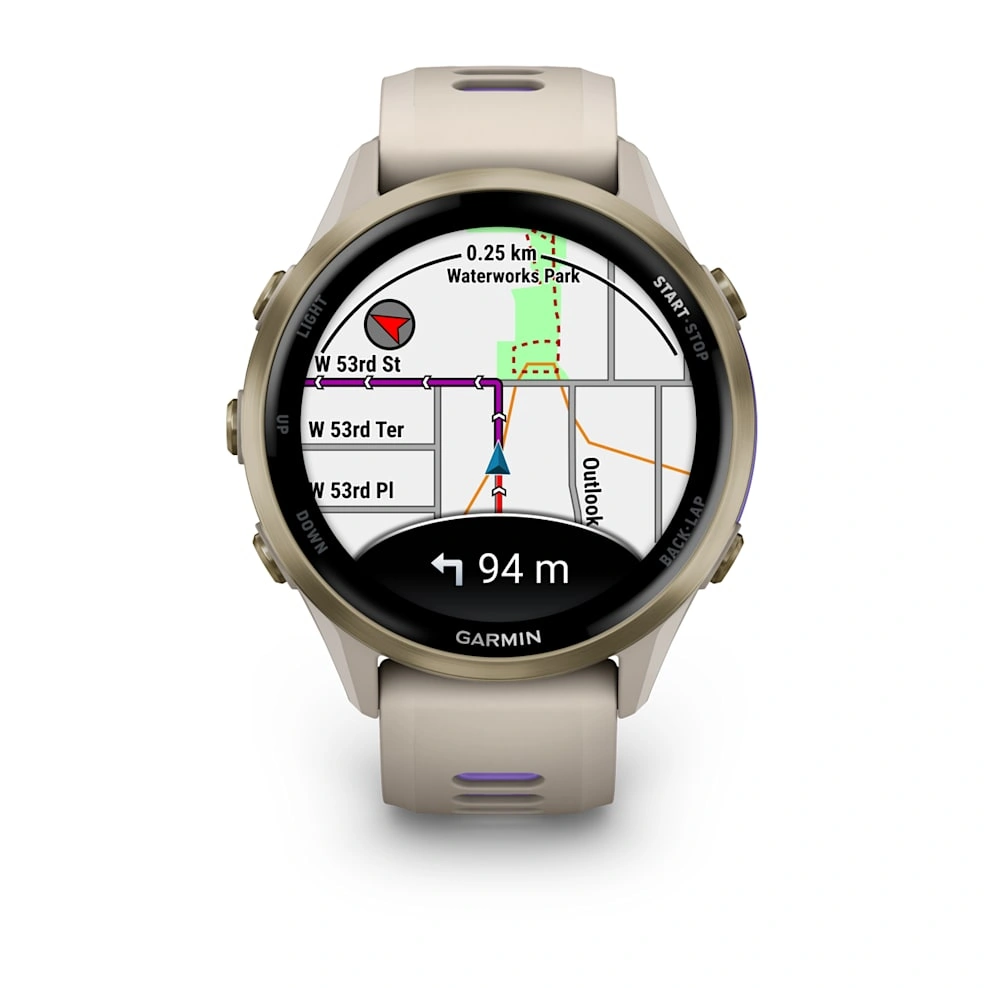 Умные часы Garmin Forerunner 970 Soft Gold Titanium, French Gray/Translucent Indigo Band (010-02969-62). Фото 2