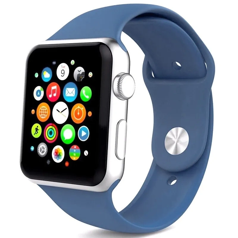 Ремешок силиконовый для Apple Watch 38/40/41/42мм, Сине-серый. Фото 1