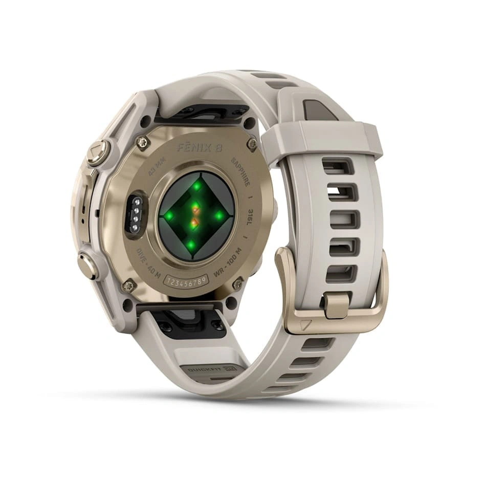 Умные часы Garmin Fenix 8 43mm, Amoled, Sapphire, Soft Gold with Fog Gray/Dark Sandstone Silicone Band (010-02903-11). Фото 6